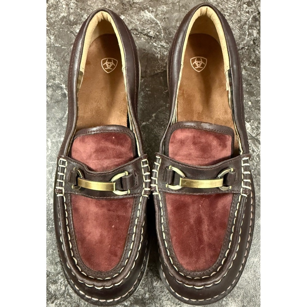 Ariat Brown and Burgundy Suede & Leather Loafers - Picture 3 of 13